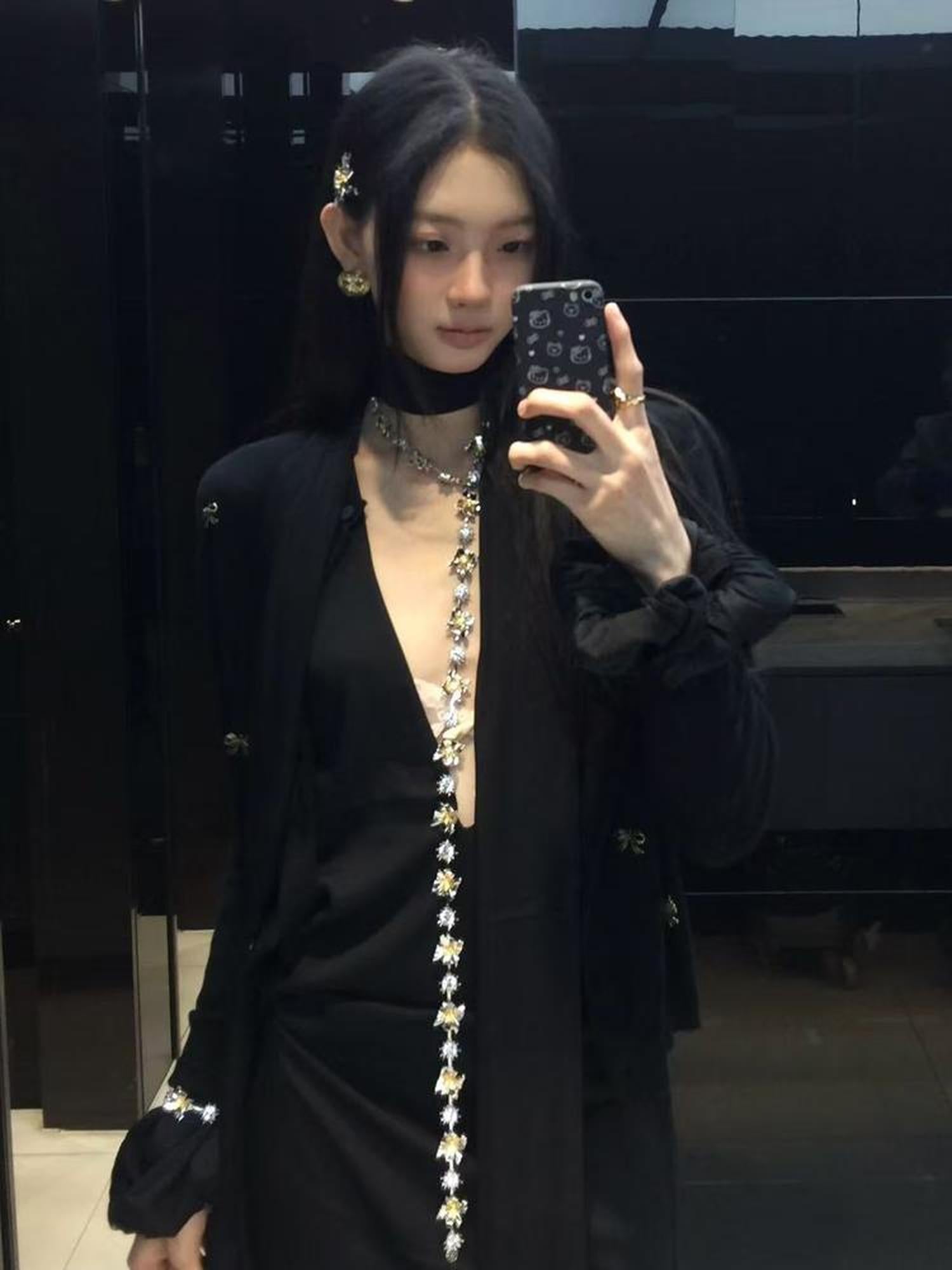 AnnoMundi Vintage Noir Bow Knit Cardigan V Neck Long Sleeve Open Front Draped Tassel