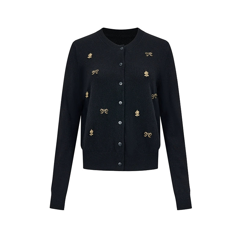 AnnoMundi_Vintage_Noir_Bow_Knit_Cardigan_V_Neck_Long_Sleeve_Open_Front_Draped_Tassel_MISSTT