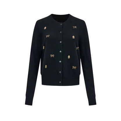 AnnoMundi_Vintage_Noir_Bow_Knit_Cardigan_V_Neck_Long_Sleeve_Open_Front_Draped_Tassel_MISSTT