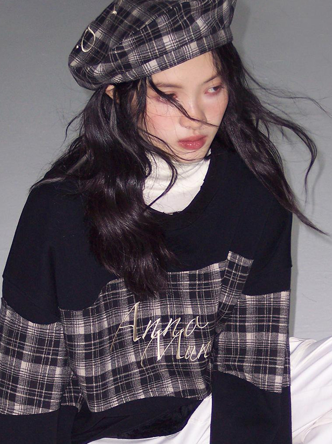 AnnoMundi Vintage Plaid Embroidered Beret With Adjustable Fit