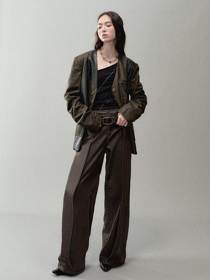 AnnoMundi Vintage Pu Coated Wide Leg Trousers