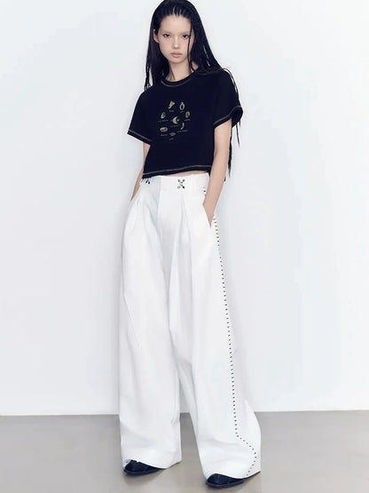 AnnoMundi Vintage Ring Print Cotton Knit V-neck T-shirt Long Sleeve T-shirt