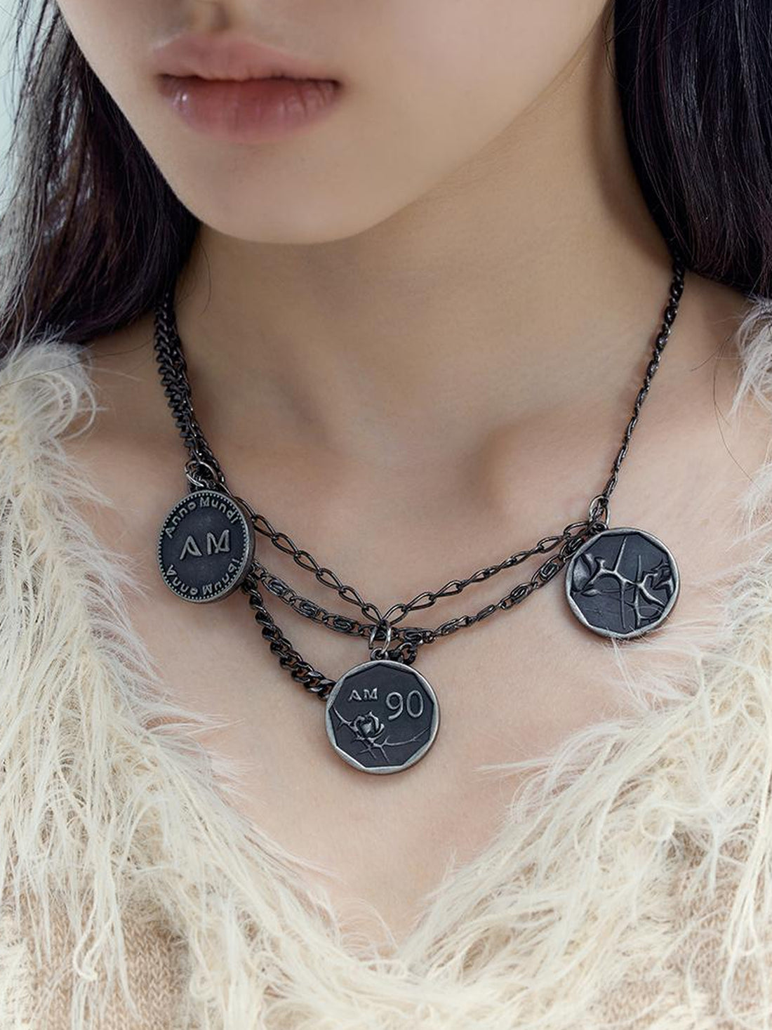 AnnoMundi Vintage Rose Coin Asymmetrical Metal Necklace Waist Chain