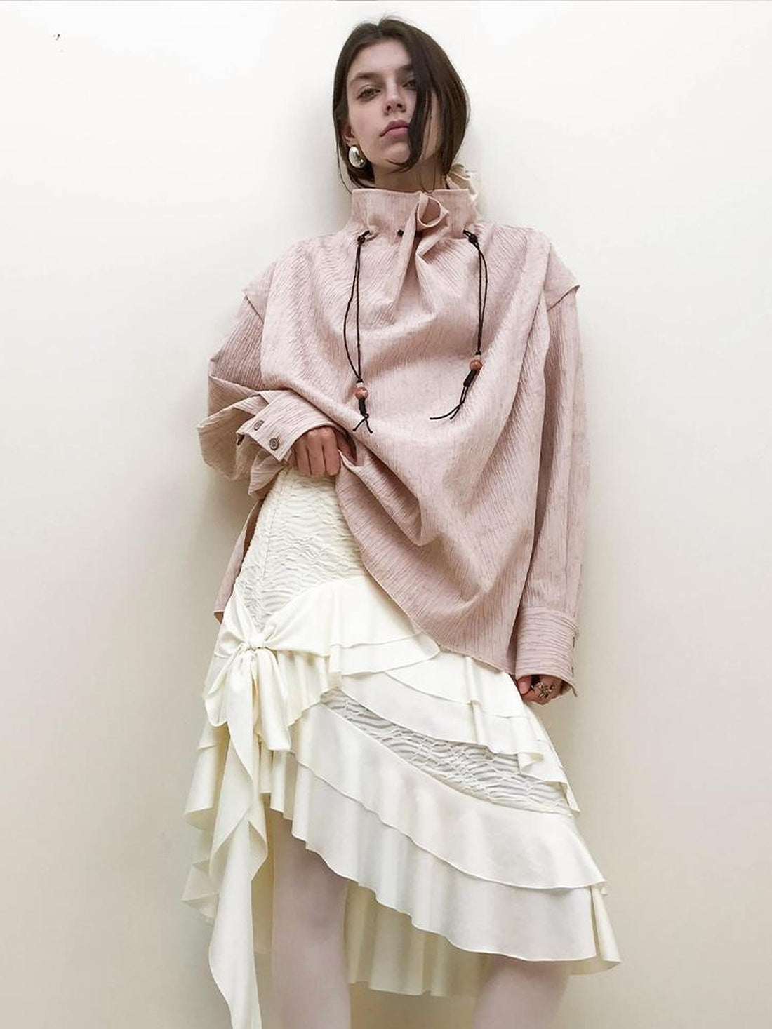 AnnoMundi Vintage Rose Textured Blouse V-Neck T-Shirt Long Sleeve