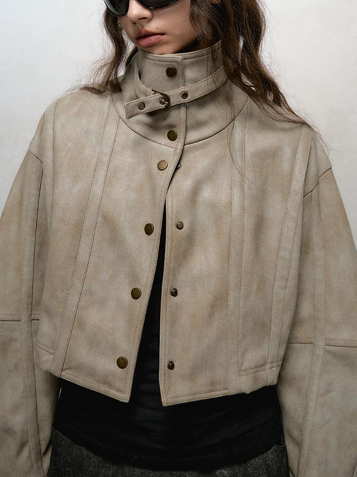 AnnoMundi Vintage Washed Dual Sided Pu Leather Jacket Skirt Set