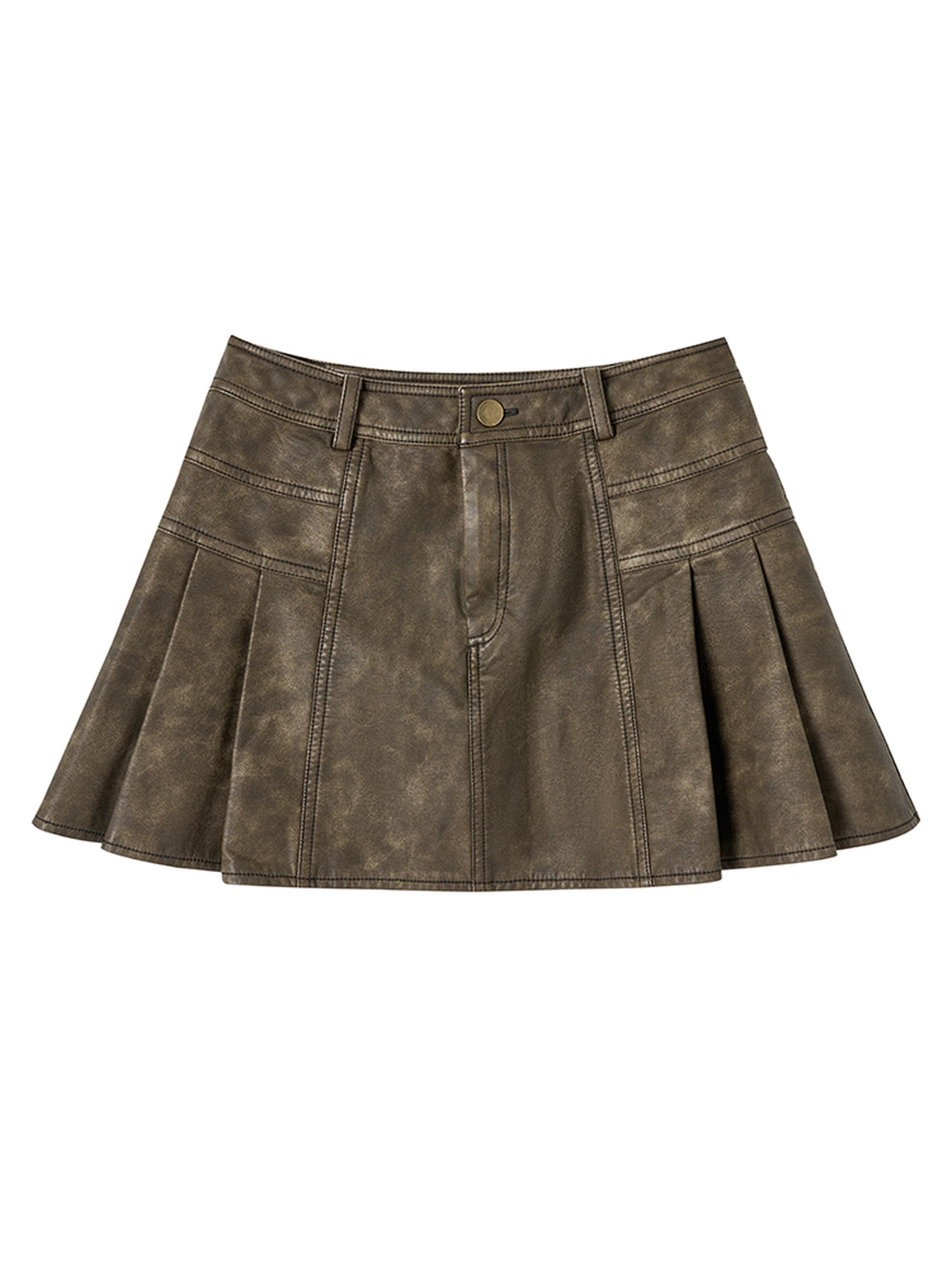 AnnoMundi Vintage Washed PU Pleated A Line Skirt