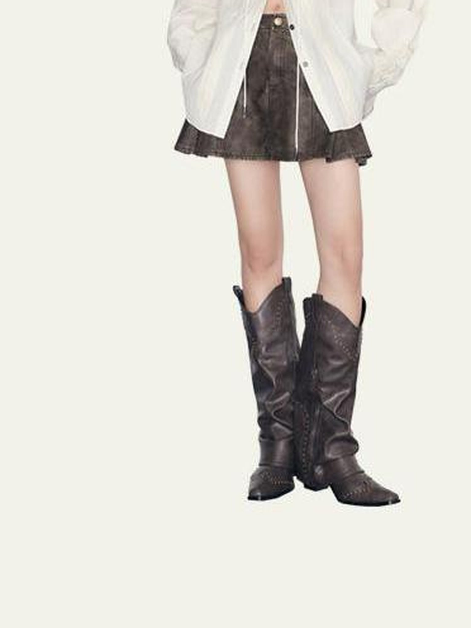 AnnoMundi Vintage Washed PU Pleated A Line Skirt