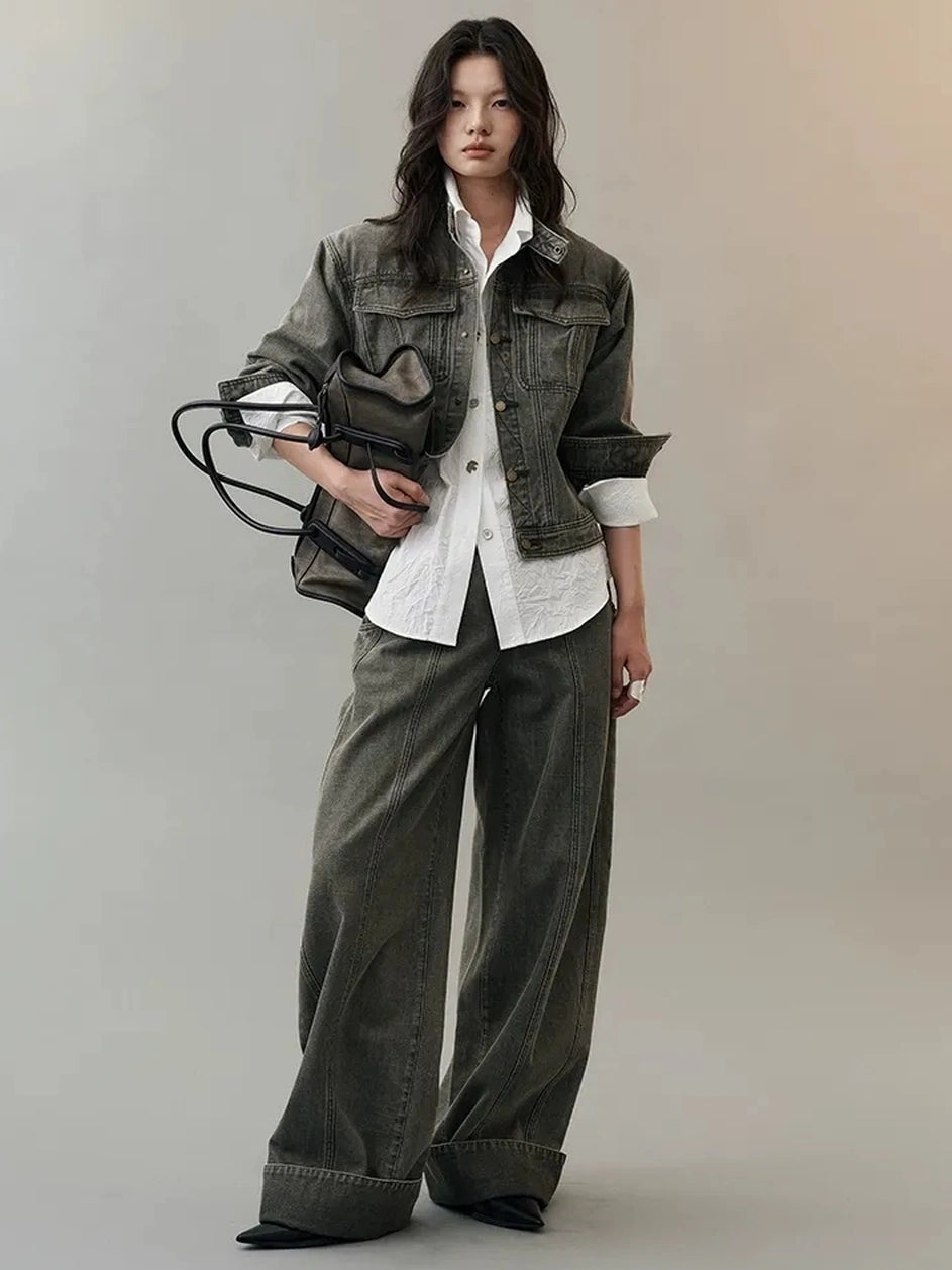 AnnoMundi Vintage Washed Two Piece Denim Set Suits