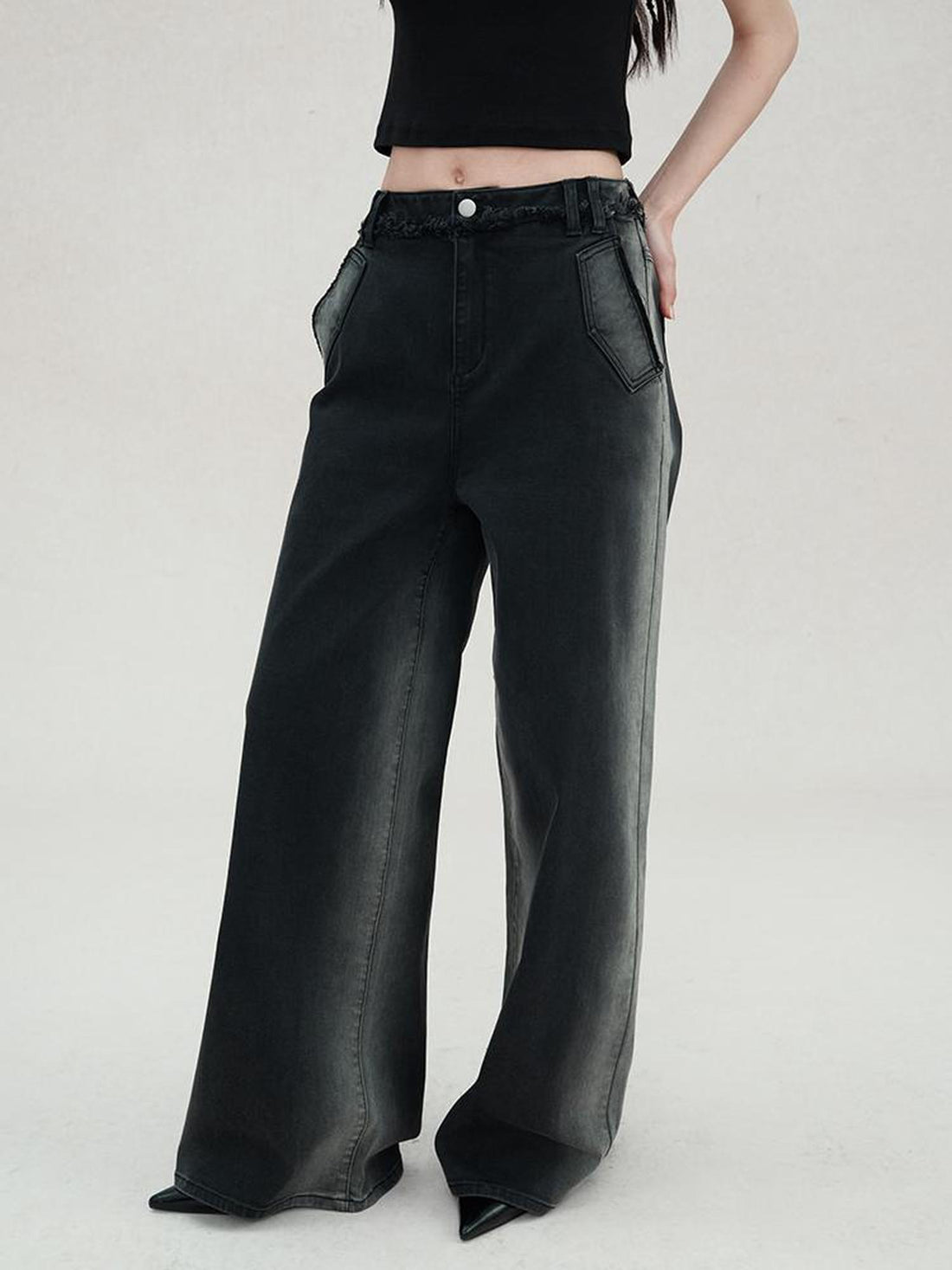 AnnoMundi Vintage Washed Wide Leg Jeans With Gradient Tint