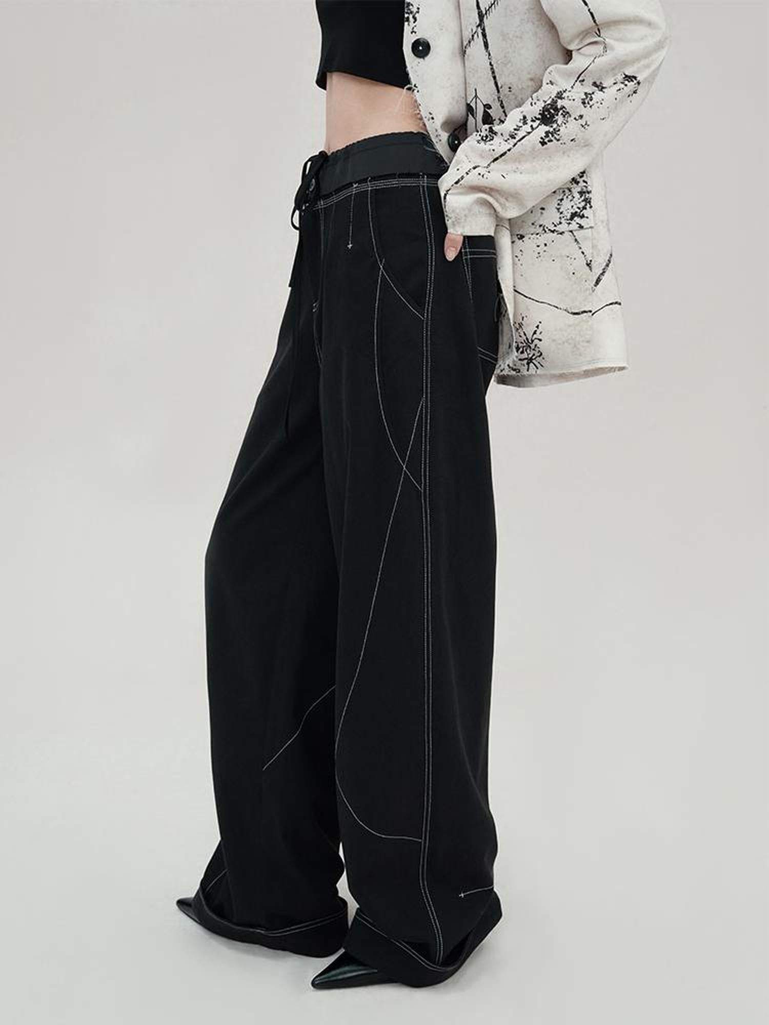 AnnoMundi Vintage Wide Leg Trousers With Contrast Stitching