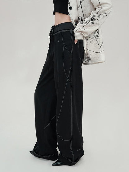 AnnoMundi Vintage Wide Leg Trousers With Contrast Stitching