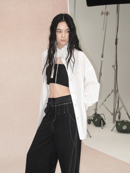 AnnoMundi Vintage Wide Leg Trousers With Contrast Stitching