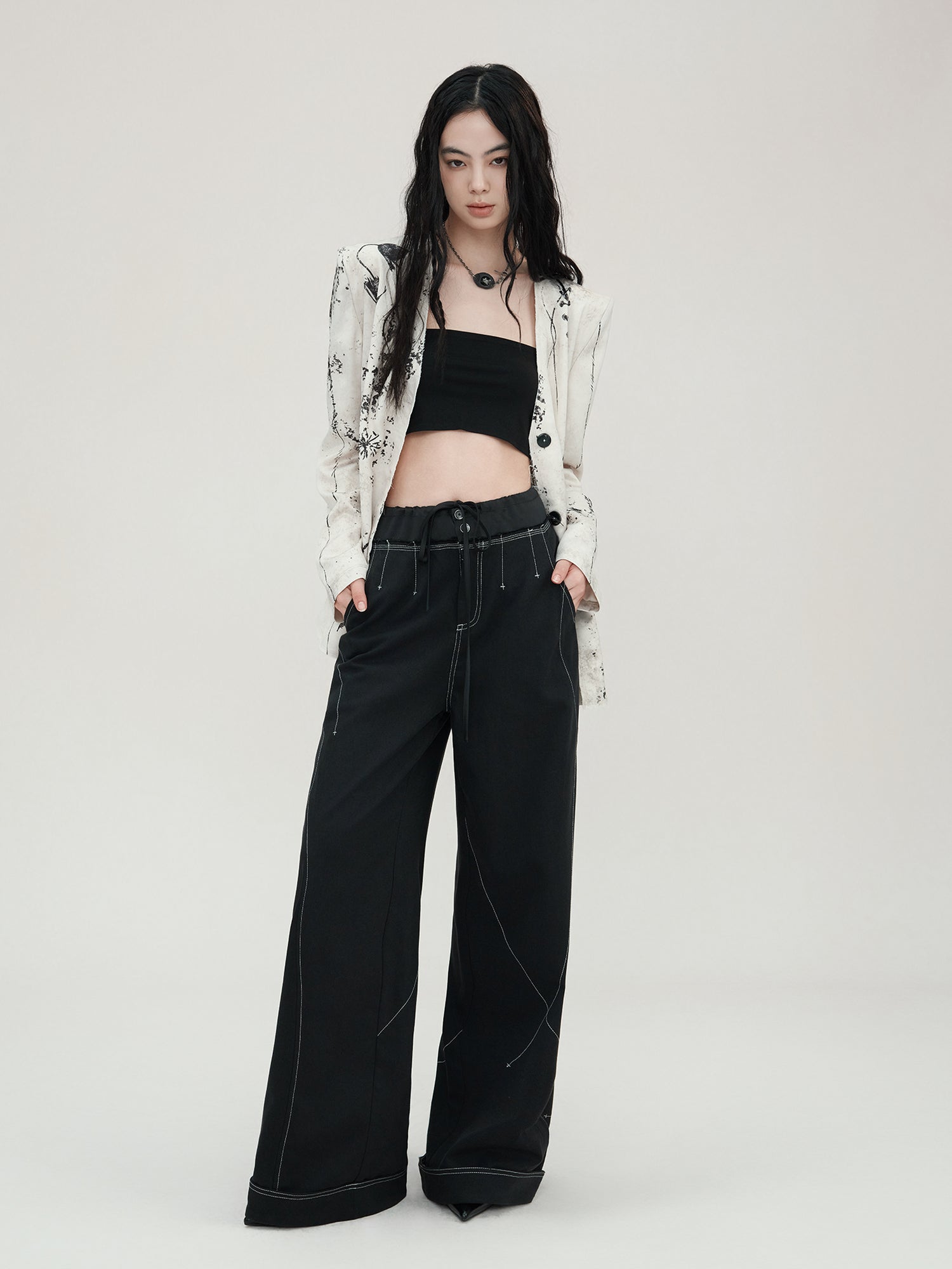 AnnoMundi Vintage Wide Leg Trousers With Contrast Stitching