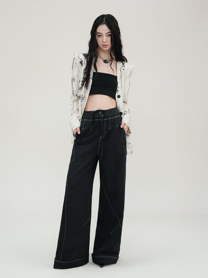 AnnoMundi Vintage Wide Leg Trousers With Contrast Stitching