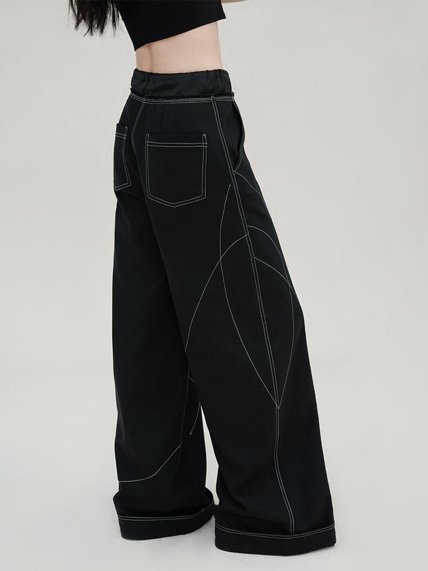 AnnoMundi Vintage Wide Leg Trousers With Contrast Stitching