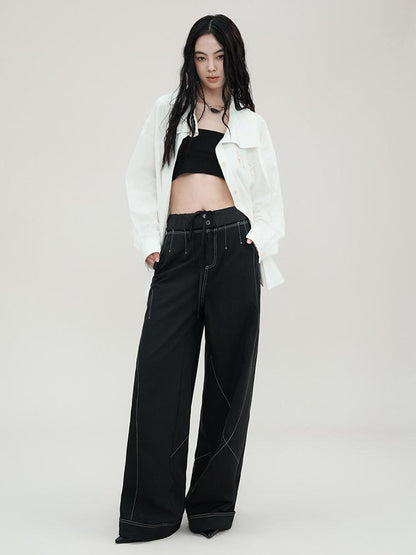 AnnoMundi Vintage Wide Leg Trousers With Contrast Stitching