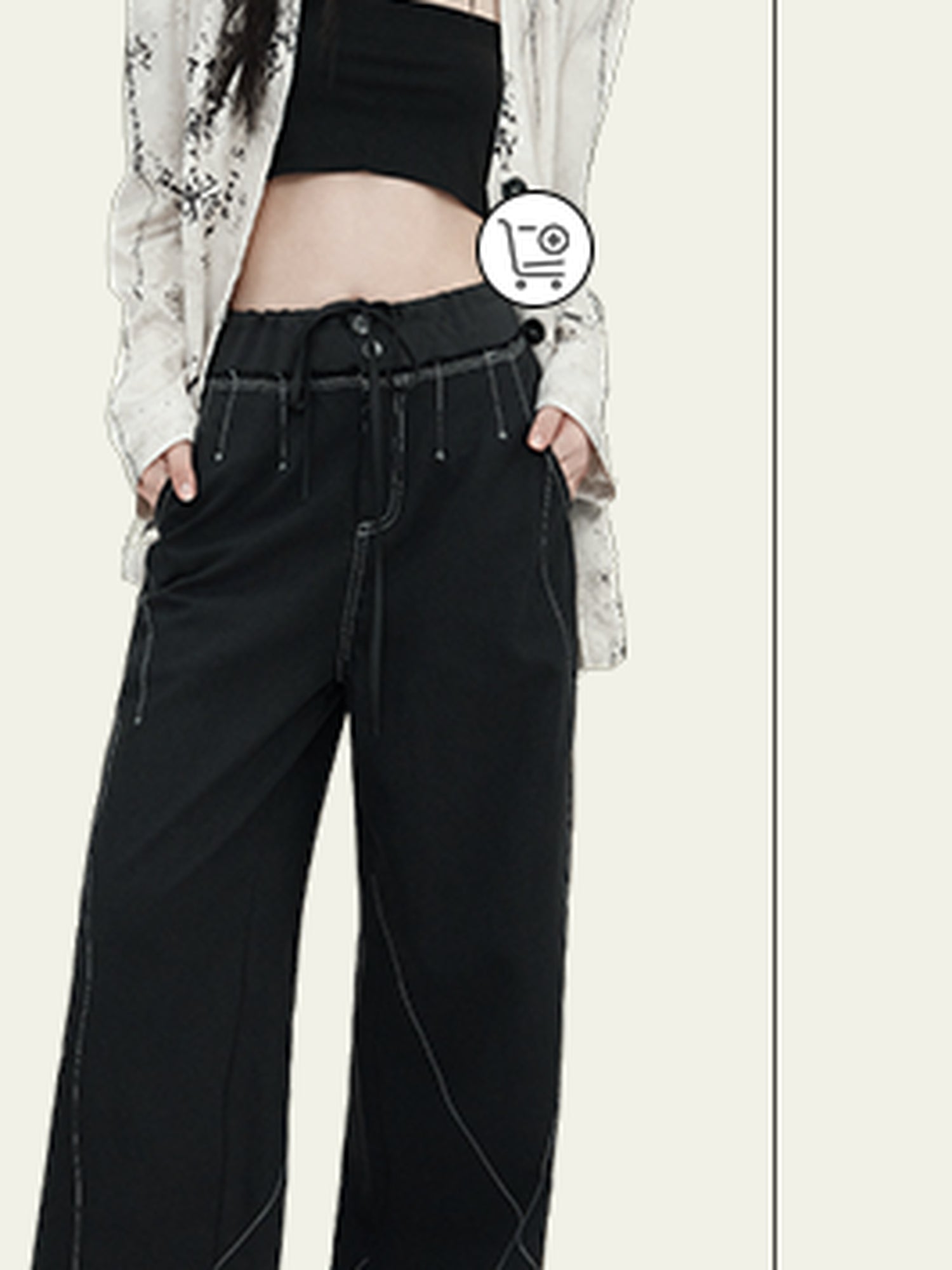 AnnoMundi Vintage Wide Leg Trousers With Contrast Stitching