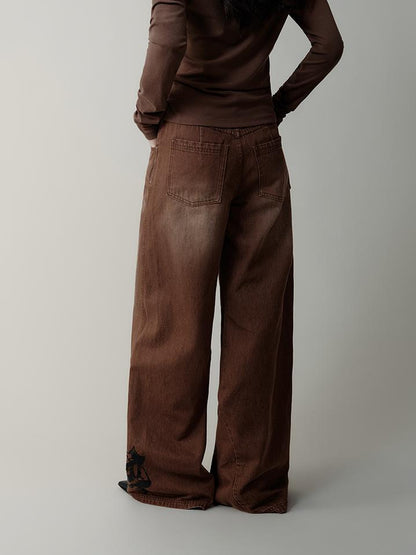 AnnoMundi Volcanic Rose Embroidered Wide Leg Jeans