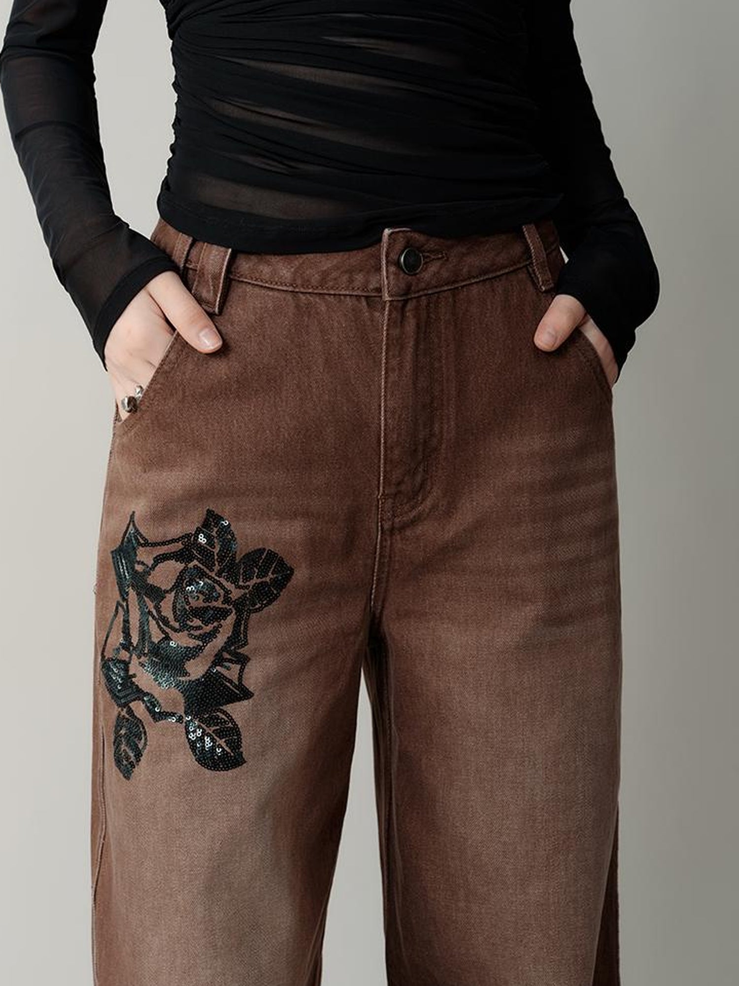 AnnoMundi Volcanic Rose Embroidered Wide Leg Jeans