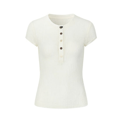 AnnoMundi Warm Mist Texture Henley Collar Slim Knit Women&