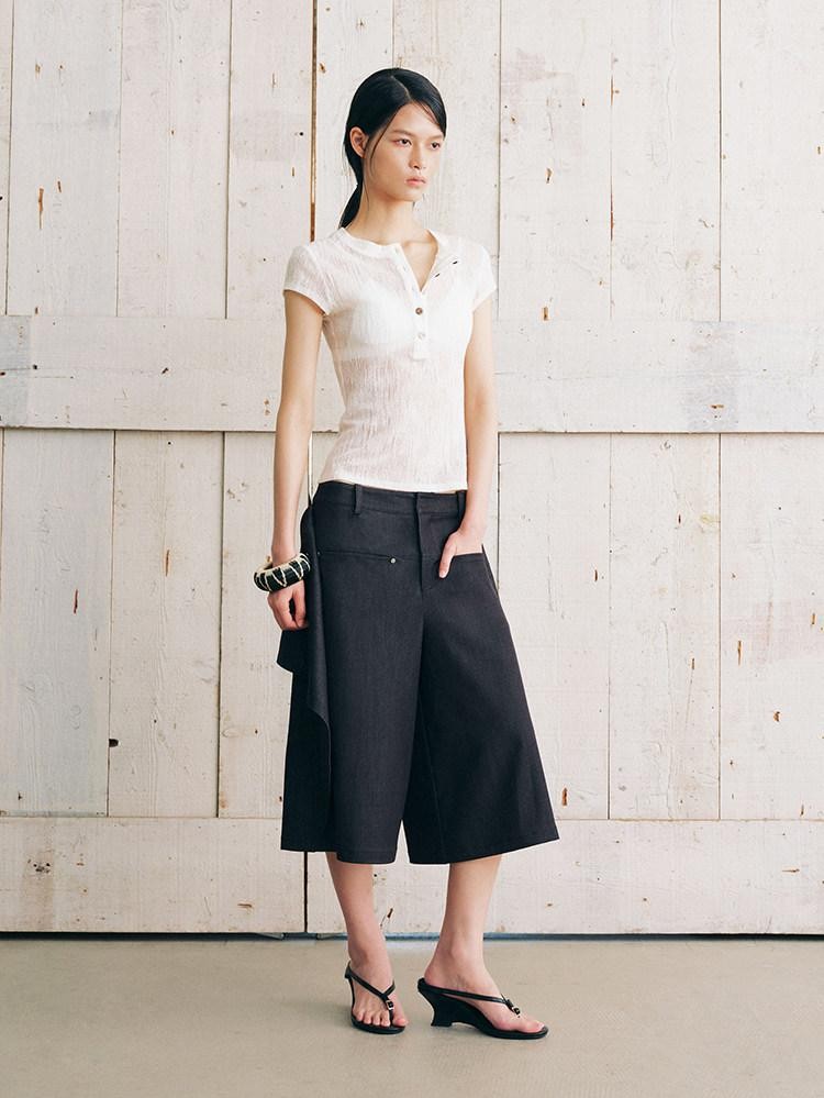AnnoMundi Warm Mist Texture Henley Collar Slim Knit Women&