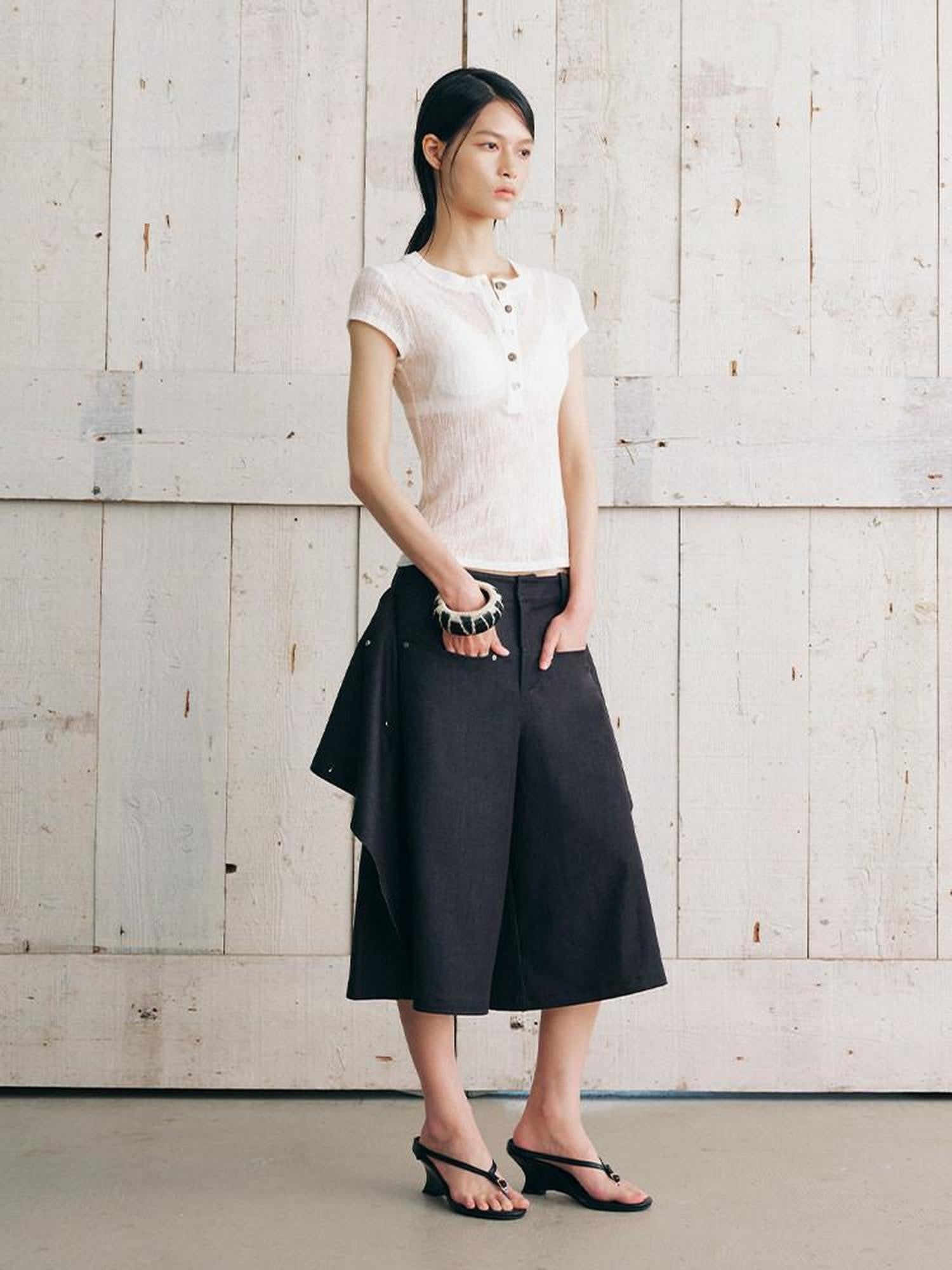AnnoMundi Warm Mist Texture Henley Collar Slim Knit Women&