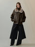 AnnoMundi Warm Pu Fur Collar Vintage Loose Fit Women Brown Zipper Leather Jackets