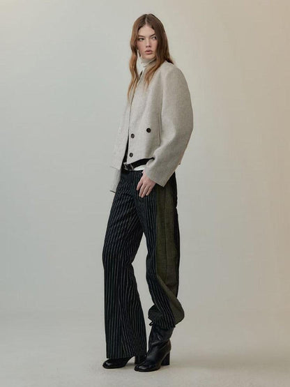 AnnoMundi Warm Thick Wool Blend Minimalist Oversized Collarless Short Women Jacket