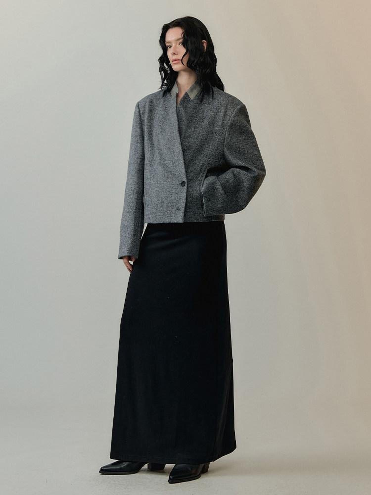AnnoMundi Warm Thick Wool Blend Minimalist Oversized Collarless Short Women Jacket