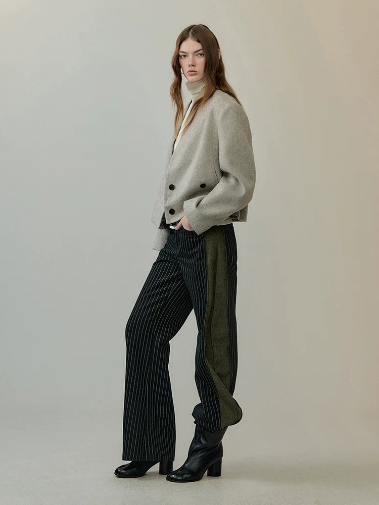 AnnoMundi Warm Thick Wool Blend Minimalist Oversized Collarless Short Women Jacket