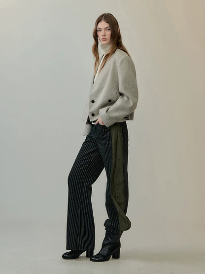 AnnoMundi Warm Thick Wool Blend Minimalist Oversized Collarless Short Women Jacket