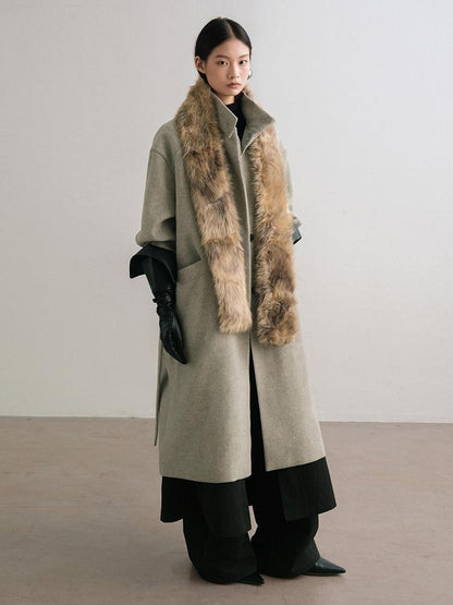 AnnoMundi Warm Wool Blend Thick Loose Fit Notched Lapel Commuter Women Gray Coat