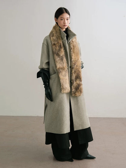 AnnoMundi Warm Wool Blend Thick Loose Fit Notched Lapel Commuter Women Gray Coat