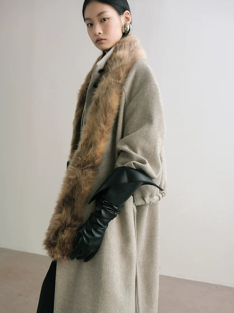 AnnoMundi Warm Wool Blend Thick Loose Fit Notched Lapel Commuter Women Gray Coat