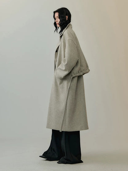 AnnoMundi Warm Wool Blend Thick Loose Fit Notched Lapel Commuter Women Gray Coat