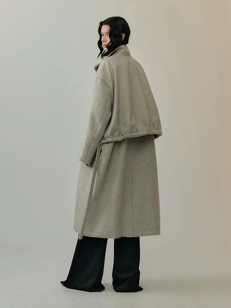 AnnoMundi Warm Wool Blend Thick Loose Fit Notched Lapel Commuter Women Gray Coat