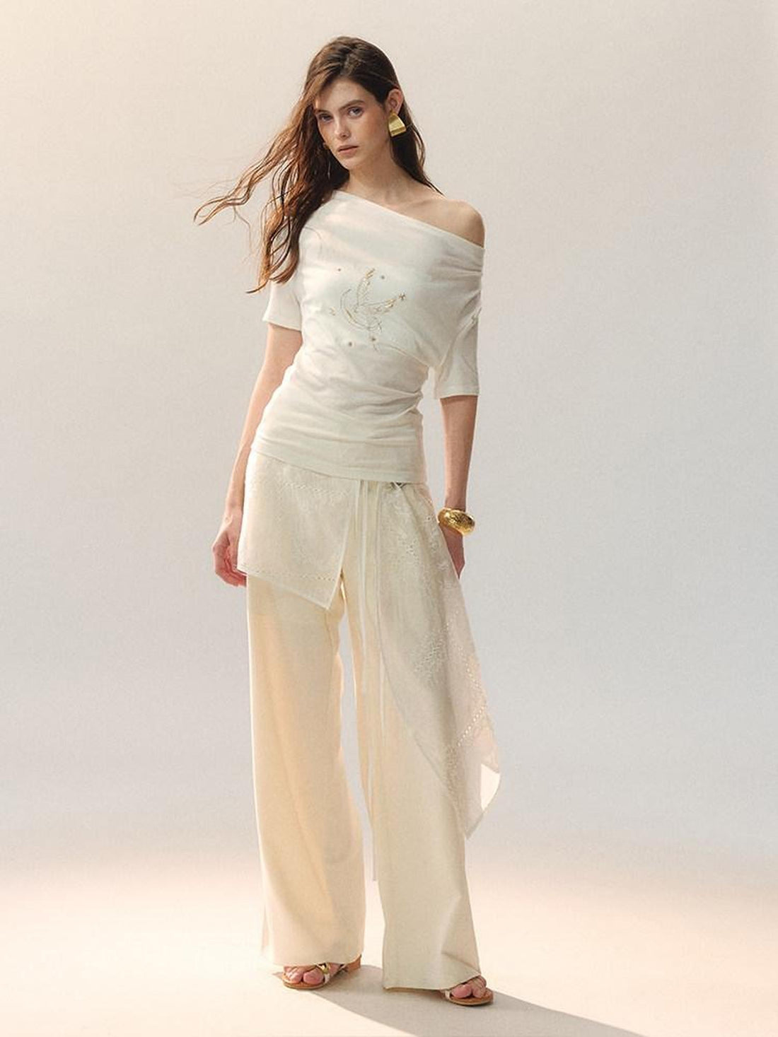 AnnoMundi White Beaded 3d Asymmetric Bird Women&