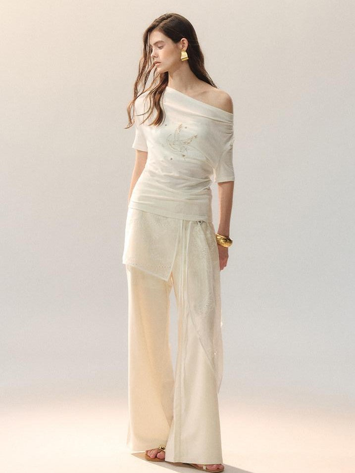 AnnoMundi White Beaded 3d Asymmetric Bird Women&