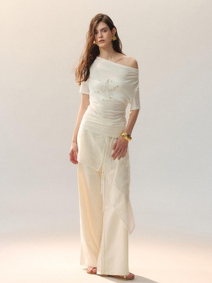 AnnoMundi White Beaded 3d Asymmetric Bird Women&