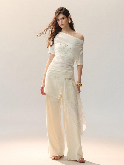 AnnoMundi White Beaded 3d Asymmetric Bird Women&
