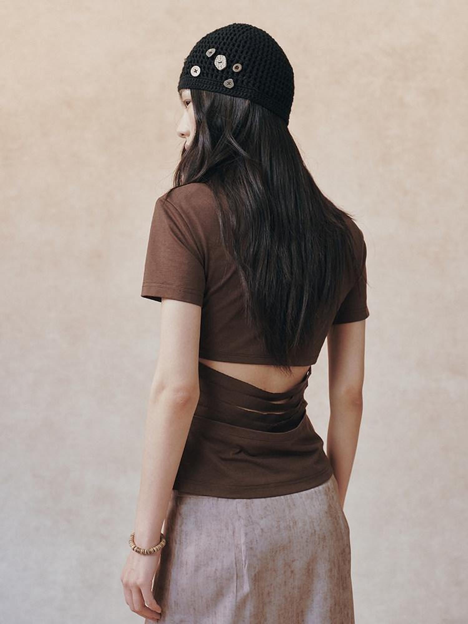 AnnoMundi White Layered Back Cutout Waist Cinch Women&