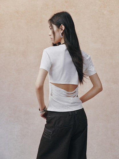 AnnoMundi White Layered Back Cutout Waist Cinch Women&