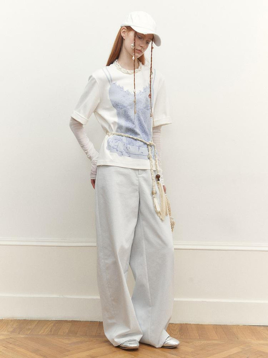 AnnoMundi Wide Leg Tapered Pants with Metal Button Decorative Insert
