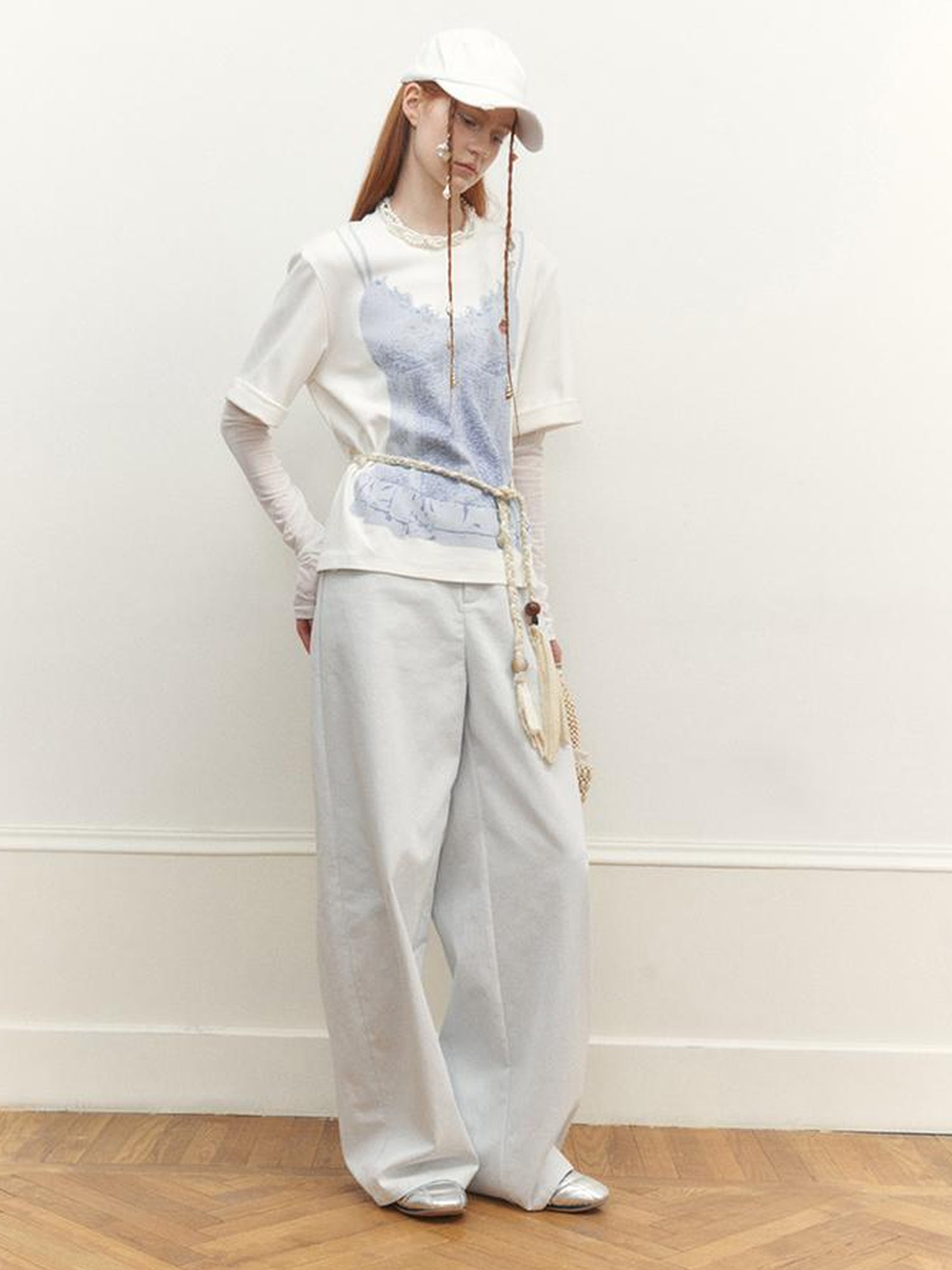 AnnoMundi Wide Leg Tapered Pants with Metal Button Decorative Insert