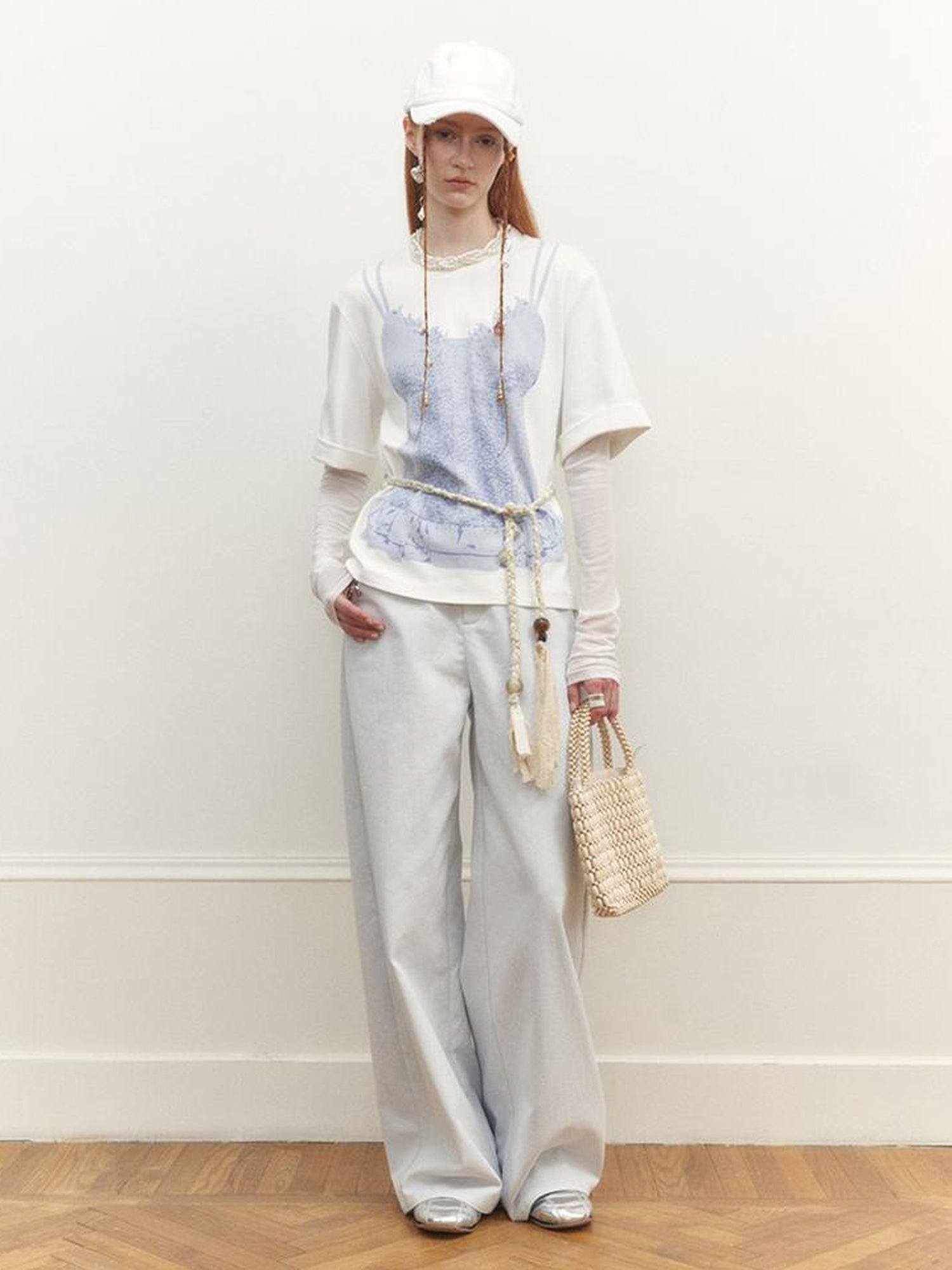 AnnoMundi Wide Leg Tapered Pants with Metal Button Decorative Insert