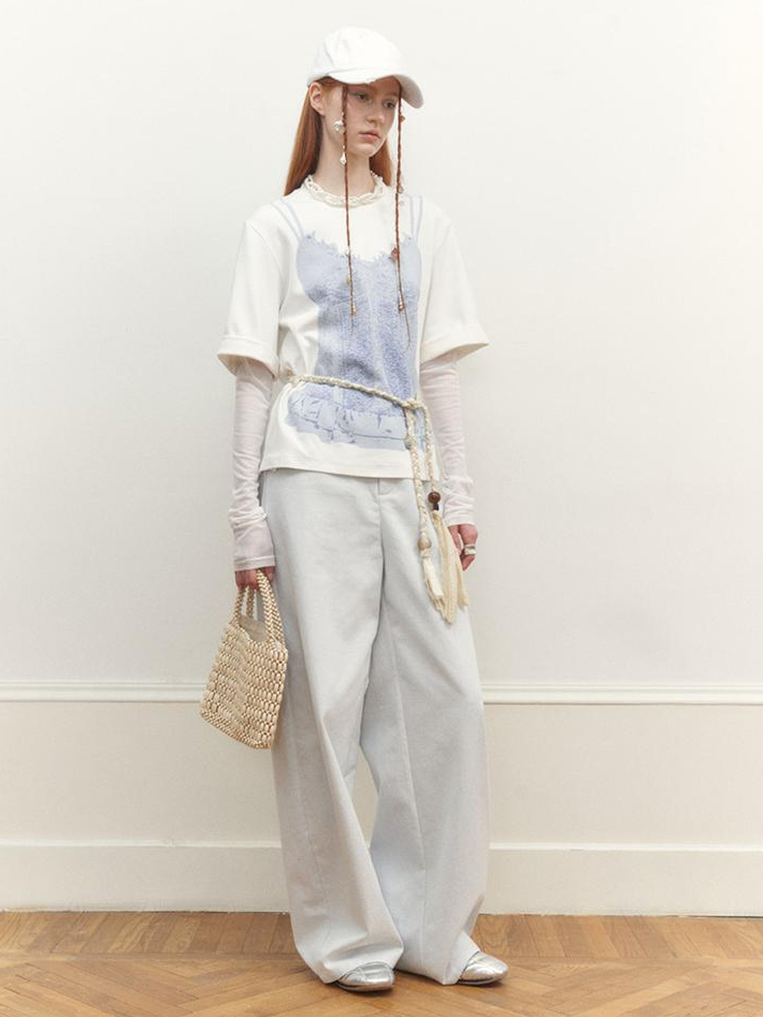 AnnoMundi Wide Leg Tapered Pants with Metal Button Decorative Insert