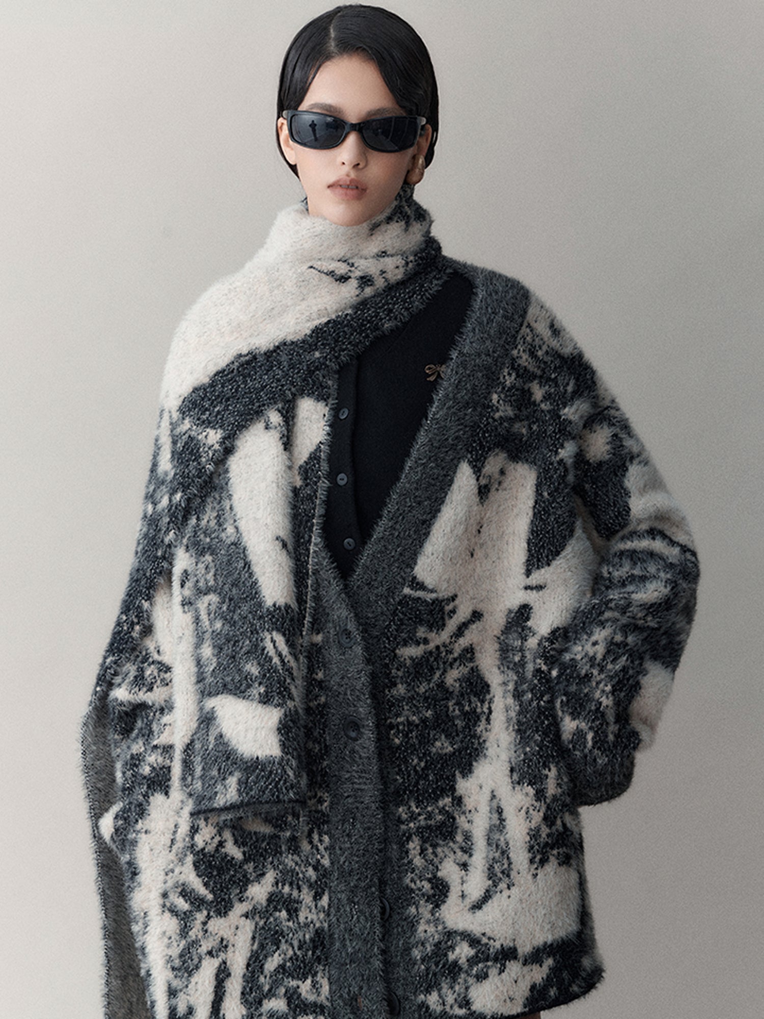 AnnoMundi Winter Retro Jacquard Shawl Floral Print Wrap Scarf