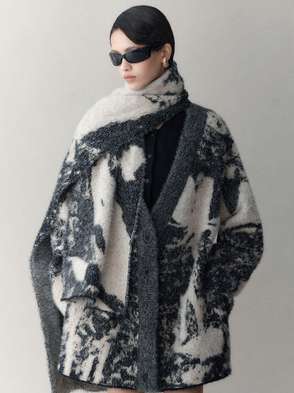 AnnoMundi Winter Retro Jacquard Shawl Floral Print Wrap Scarf