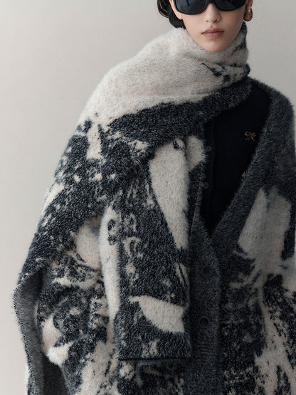 AnnoMundi Winter Retro Jacquard Shawl Floral Print Wrap Scarf