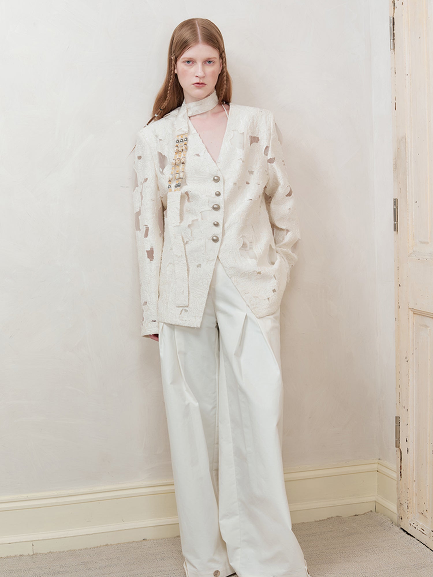 AnnoMundi Woven Knot V Neck Blazer